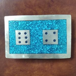 Southwestern crushed turquoise dice belt buckle